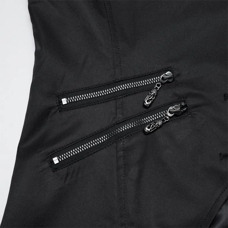 Gothic-Weste für Herren mit asymmetrischem Blumenmuster, Fledermauskragen und abnehmbarer Brosche