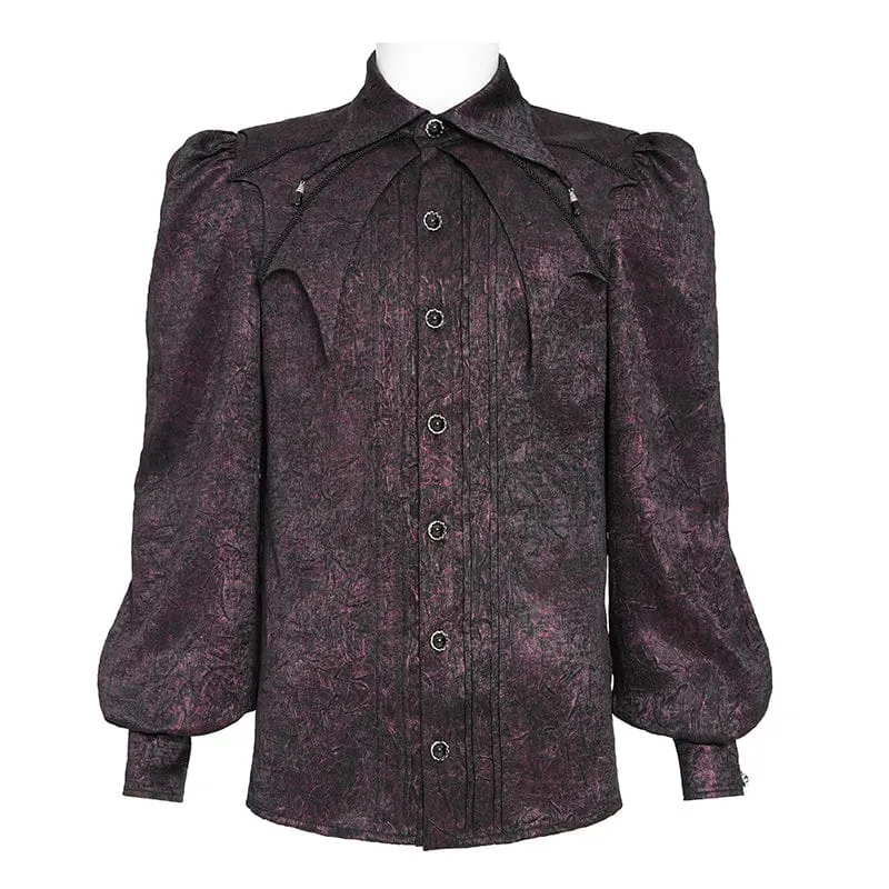 Herrenhemd aus gotischem Jacquard-Stoff mit Fledermausärmeln und Krawatte, rot