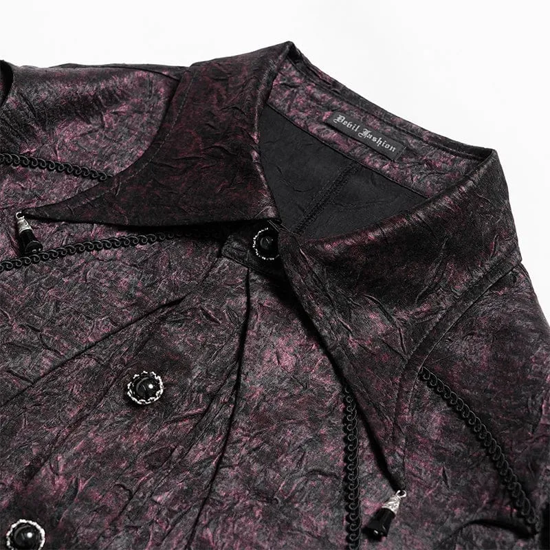 Herrenhemd aus gotischem Jacquard-Stoff mit Fledermausärmeln und Krawatte, rot