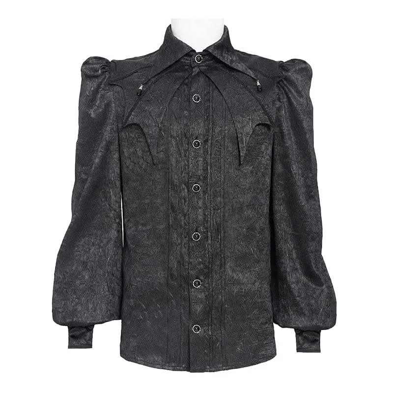 Schwarzes Gothic-Jacquard-Hemd für Herren mit Fledermausärmeln und Krawatte