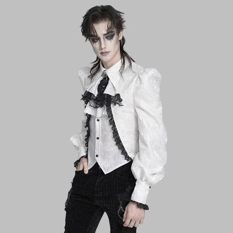 Weißes Herrenhemd im Gothic-Jacquard-Stil mit Schwalbenschwanzmuster und passender Krawatte
