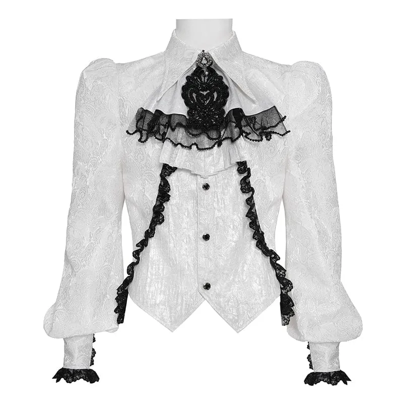 Weißes Herrenhemd im Gothic-Jacquard-Stil mit Schwalbenschwanzmuster und passender Krawatte