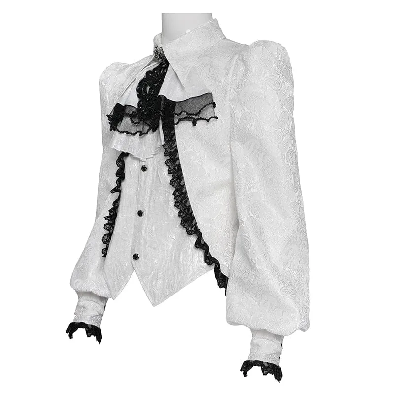 Weißes Herrenhemd im Gothic-Jacquard-Stil mit Schwalbenschwanzmuster und passender Krawatte