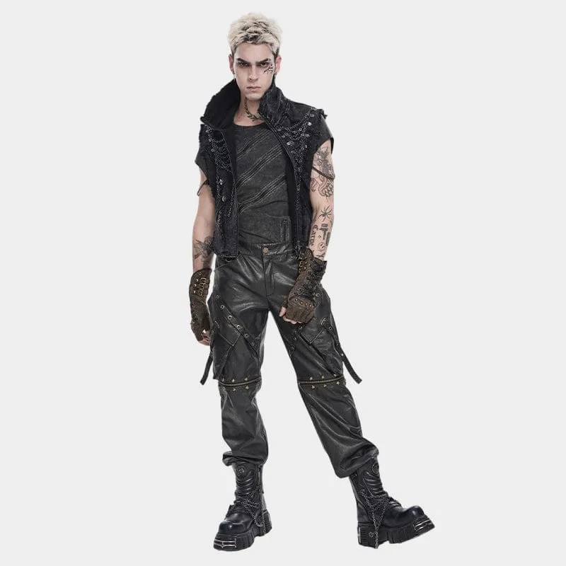 Punk-Herrenhose mit großen Taschen, Ösen und Nieten sowie abnehmbaren Beinen