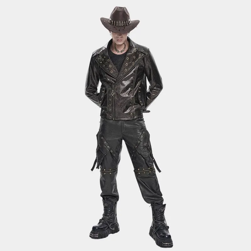 Punk-Herrenhose mit großen Taschen, Ösen und Nieten sowie abnehmbaren Beinen