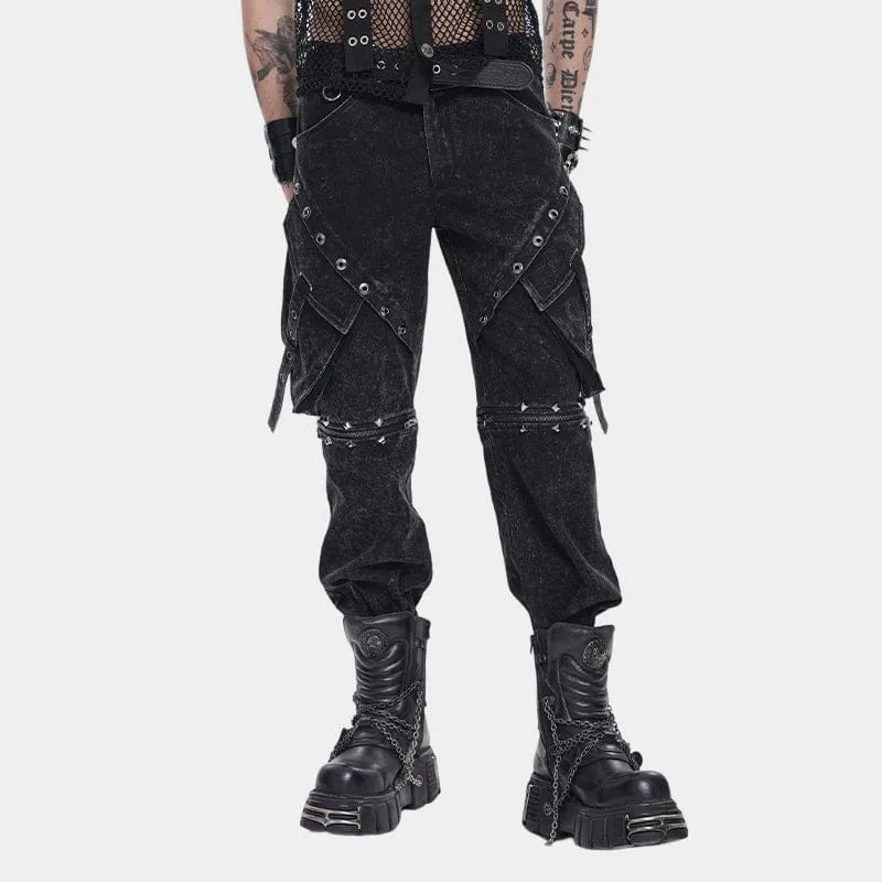 Punk-Hose für Herren mit großen Taschen, Ösen und Nieten sowie abnehmbaren Beinen