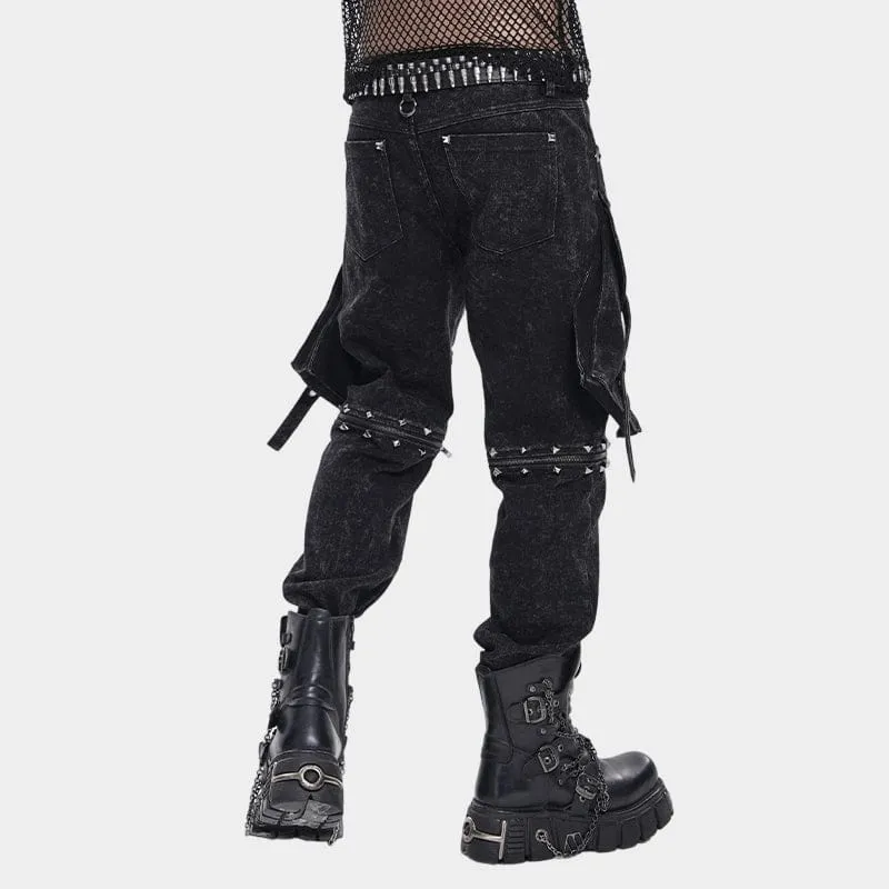 Punk-Hose für Herren mit großen Taschen, Ösen und Nieten sowie abnehmbaren Beinen