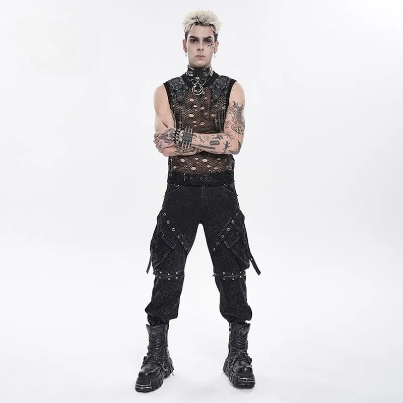 Punk-Hose für Herren mit großen Taschen, Ösen und Nieten sowie abnehmbaren Beinen
