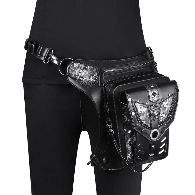 Unisex Punk Totenkopf-Ketten-Bauchtasche