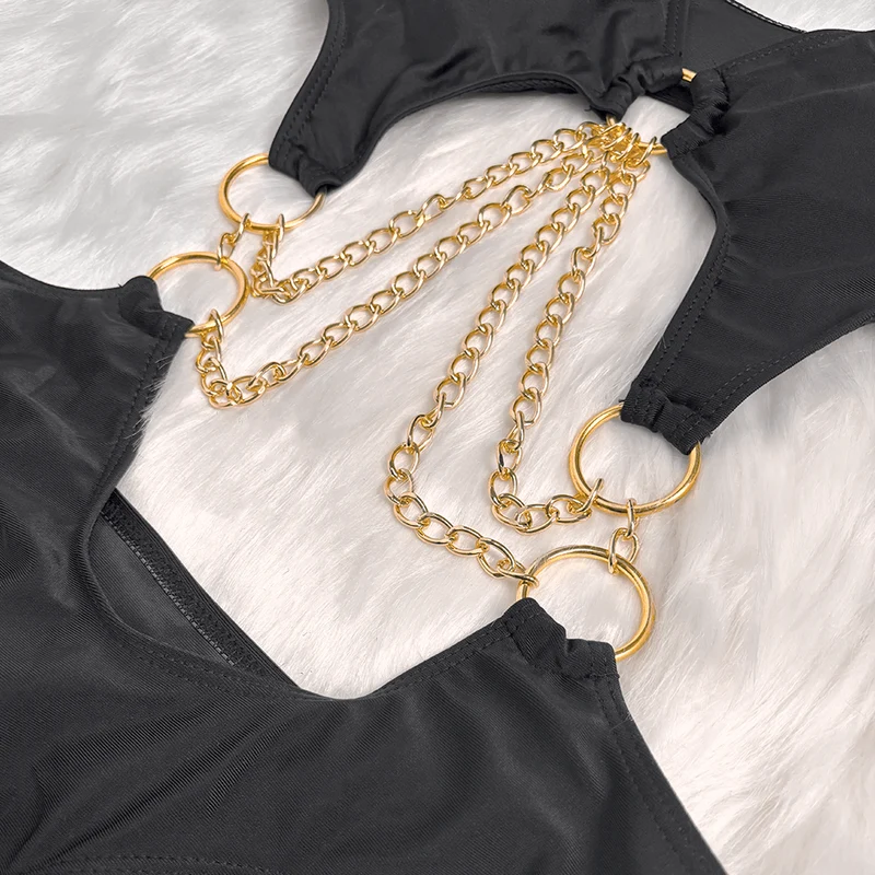 Grunge-Badeanzug mit Ringkette und Cutout für Damen