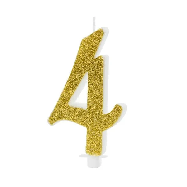 XL Geburtstagskerze Gold Glitzer "4"