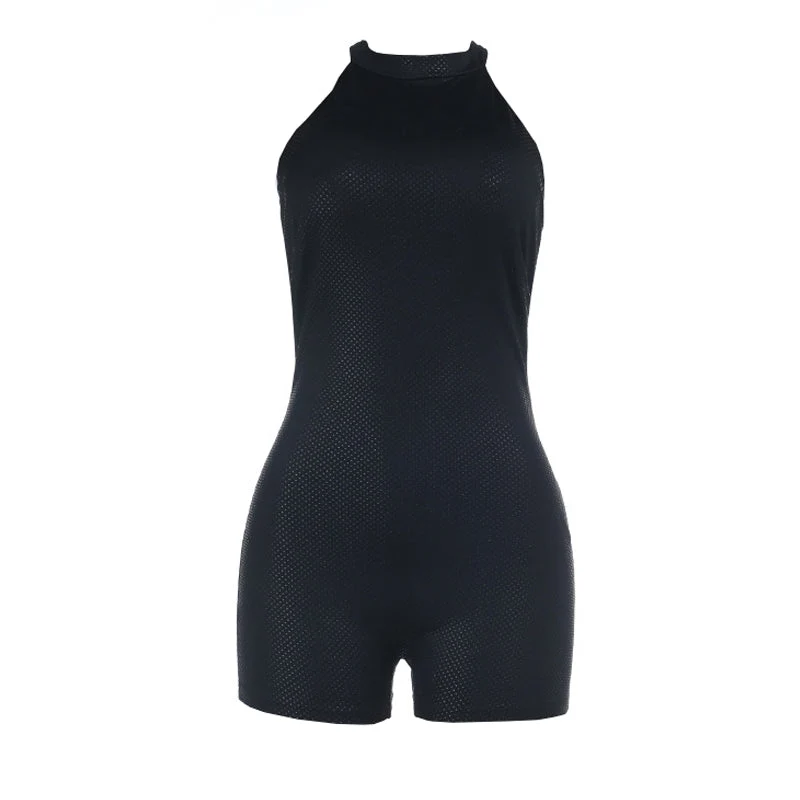 Backless halter button romper