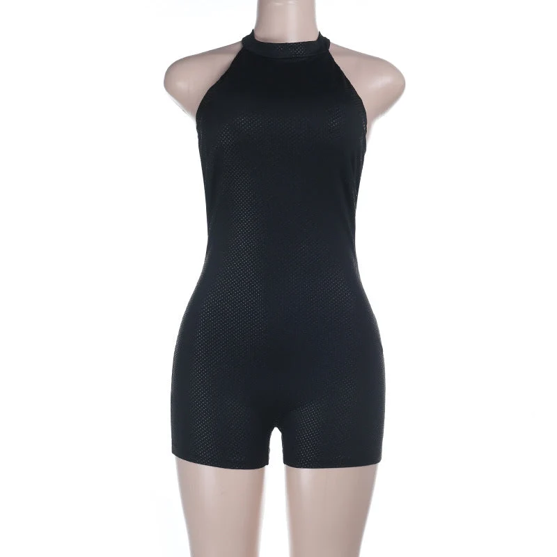 Backless halter button romper