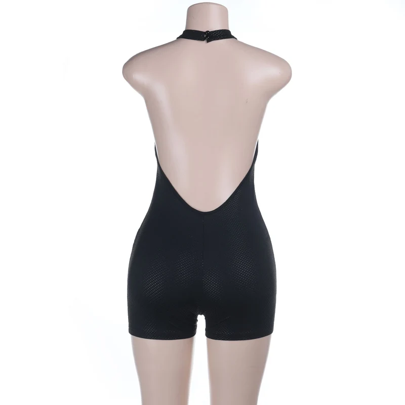 Backless halter button romper