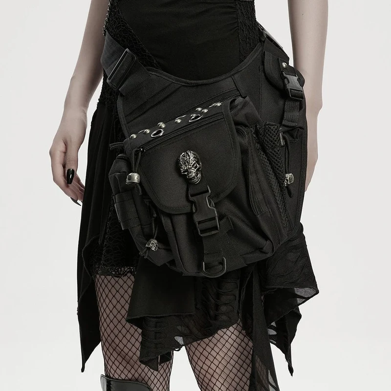 Unisex Punk Schnalle Ösen & Nieten Totenkopf Taille-Bein Tasche