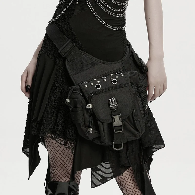 Unisex Punk Schnalle Ösen & Nieten Totenkopf Taille-Bein Tasche