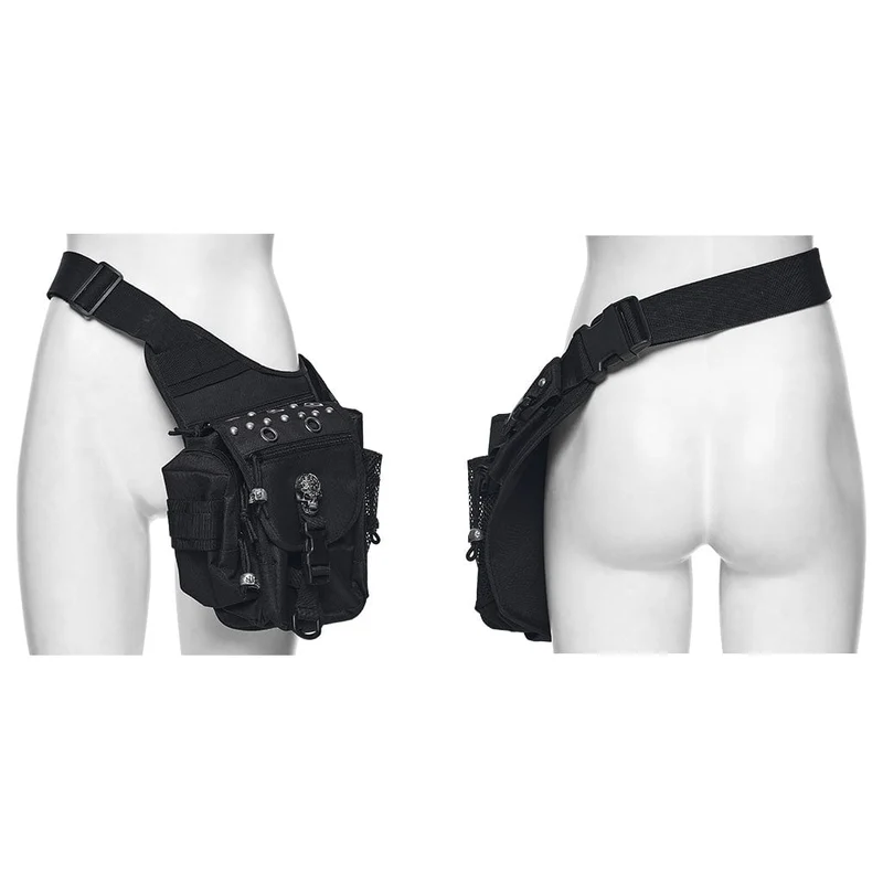 Unisex Punk Schnalle Ösen & Nieten Totenkopf Taille-Bein Tasche
