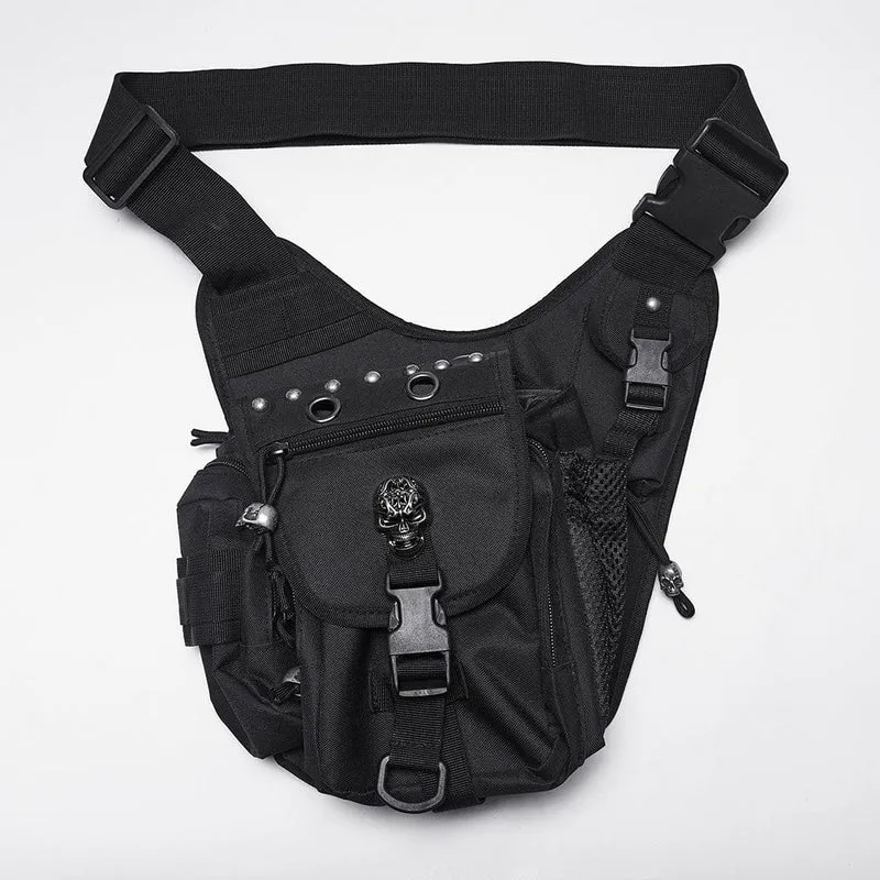 Unisex Punk Schnalle Ösen & Nieten Totenkopf Taille-Bein Tasche