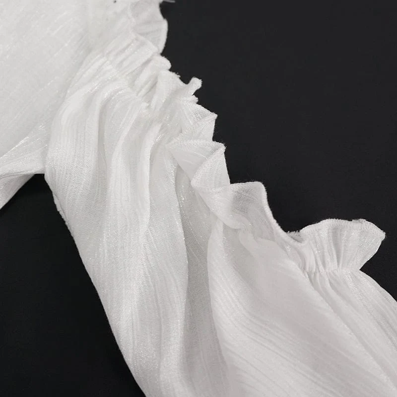 Damen Gothic Riemchen Schulterfrei Spitzensaum Weißes Hemd