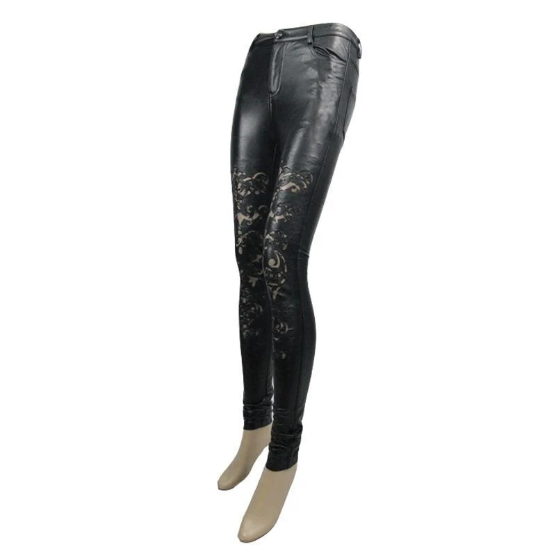 Punk-Hose aus Kunstleder im Cutwork-Design für Damen
