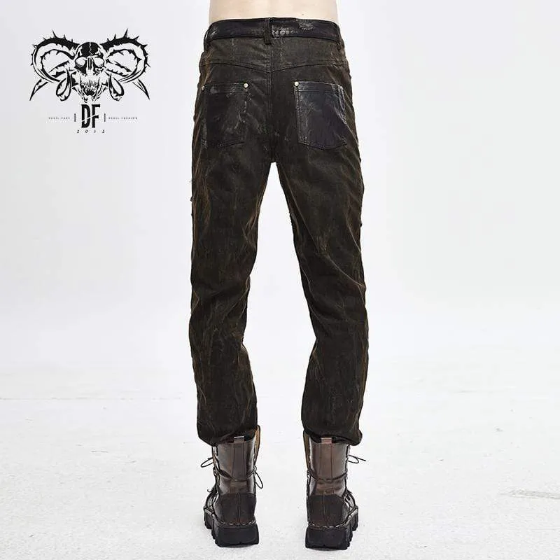 Steampunk-Freizeithose für Herren mit Netzgewebe, Nieten und Ösen