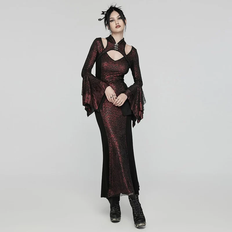 Damen Gothic Cheongsam Kragen Fischschwanz Kleid Rot