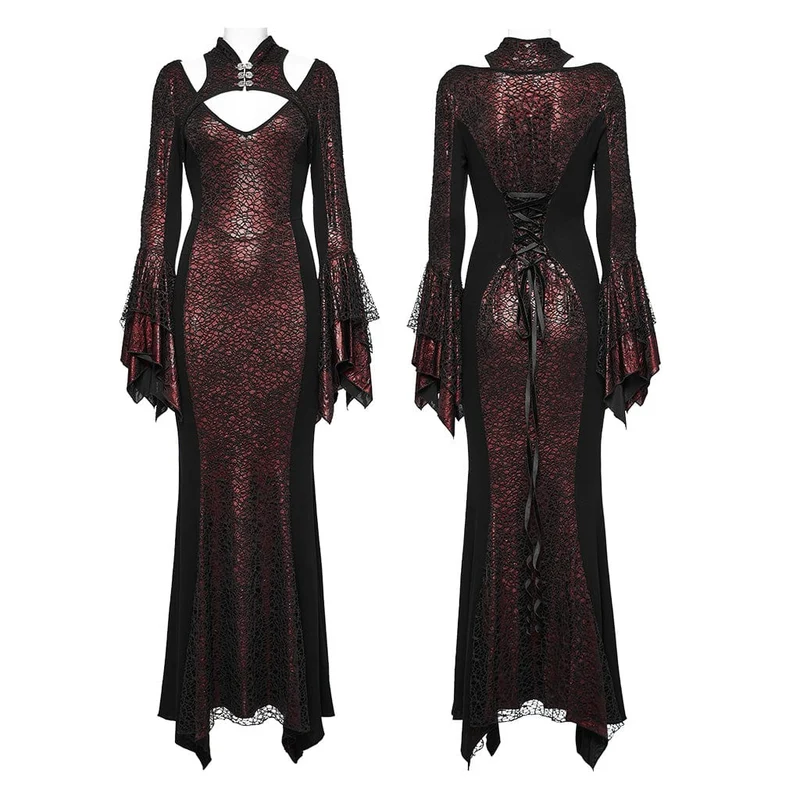 Damen Gothic Cheongsam Kragen Fischschwanz Kleid Rot