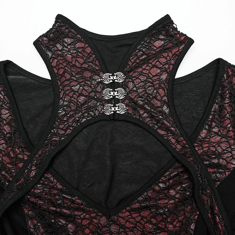 Damen Gothic Cheongsam Kragen Fischschwanz Kleid Rot
