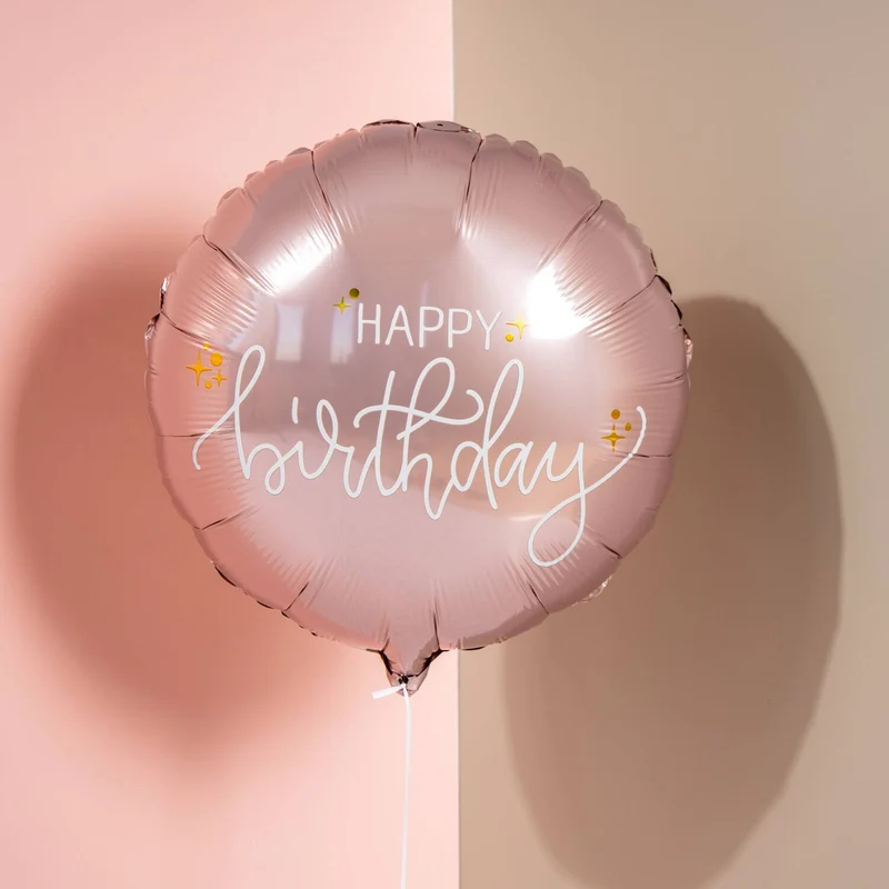 Geburtstagsballon "Happy Birthday" Créme Roségold