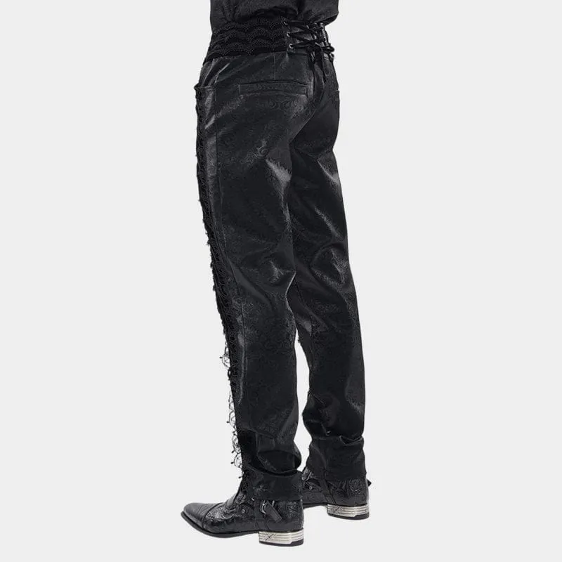 Schwarze Gothic-Samthose für Herren mit Schnürung und gekreuzten Details