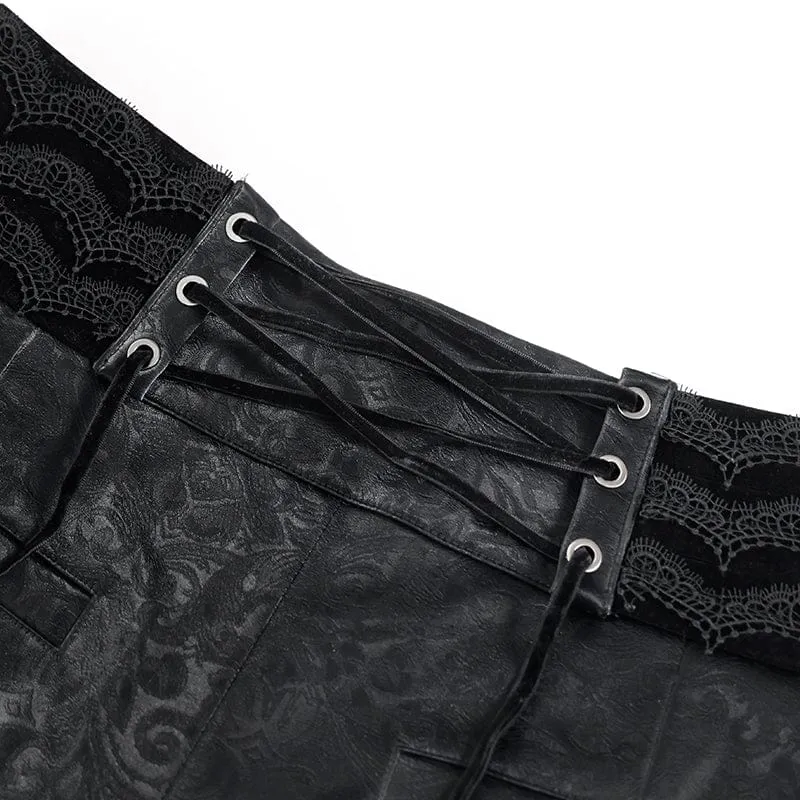 Schwarze Gothic-Samthose für Herren mit Schnürung und gekreuzten Details