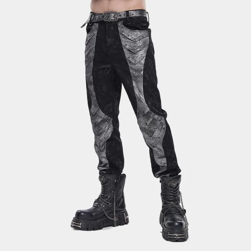 Punk-Herrenhose mit Lochstickerei und Patchwork-Details