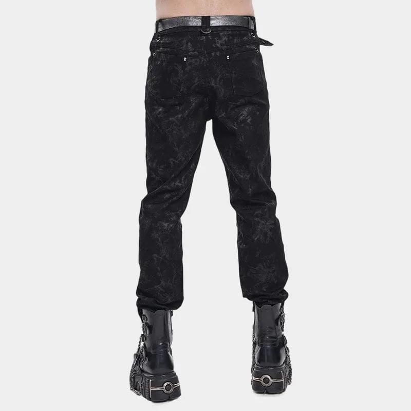 Punk-Herrenhose mit Lochstickerei und Patchwork-Details