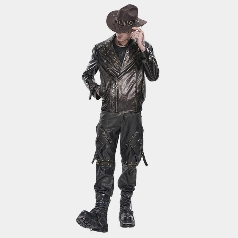 Punk-Bikerjacke für Herren mit fallendem Revers und Nieten