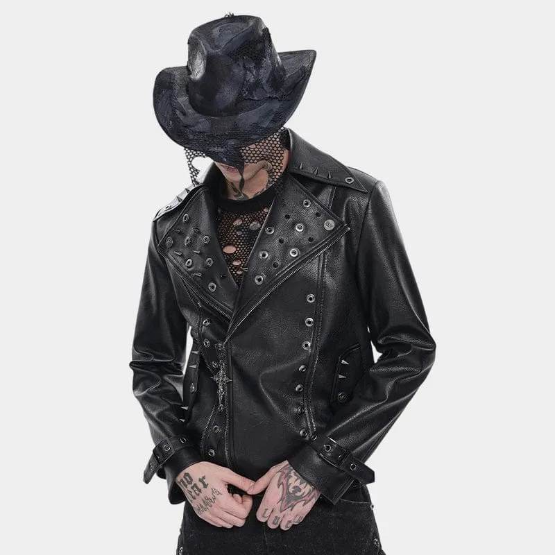 Punk-Bikerjacke für Herren mit breitem Reverskragen und Nieten