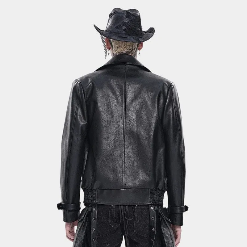 Punk-Bikerjacke für Herren mit breitem Reverskragen und Nieten
