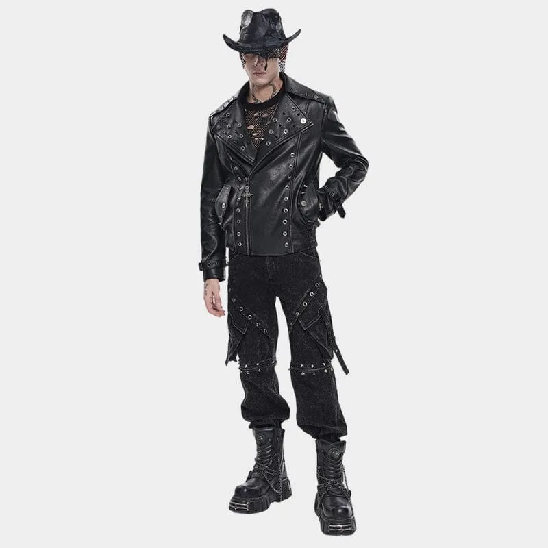 Punk-Bikerjacke für Herren mit breitem Reverskragen und Nieten