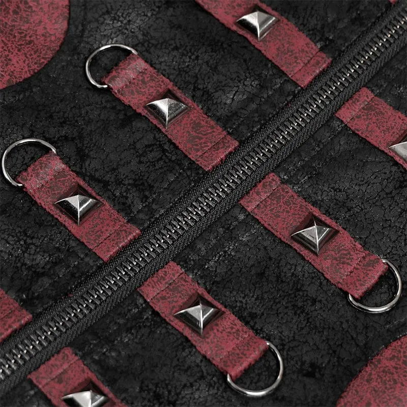 Herren-Kapuzenjacke im Punk-Stil mit Nietenschnalle, rot