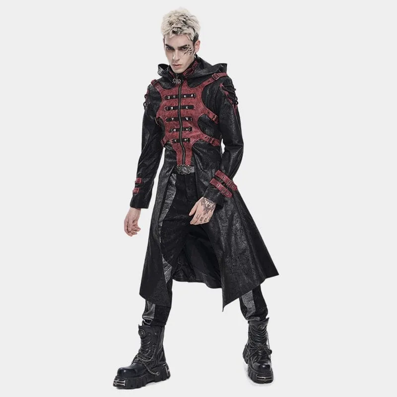 Punk-Herrenjacke mit Nietenschnalle und Kapuze, schwarz
