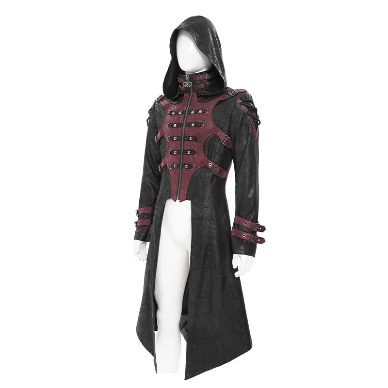 Punk-Herrenjacke mit Nietenschnalle und Kapuze, schwarz