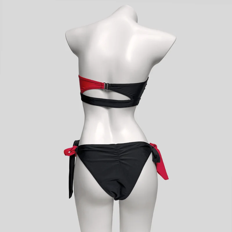 Damen-Bikini-Set im Grunge-Stil mit kontrastfarbenen Ringen und seitlichen Bindebändern