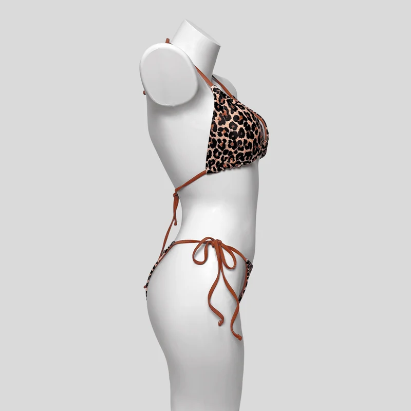 Damen-Bikini-Set mit Grunge-Leopardenmuster, Neckholder und seitlichen Bindebändern