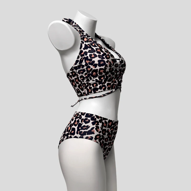 Grunge-Leopardenmuster-Halter-Bikini-Set für Damen