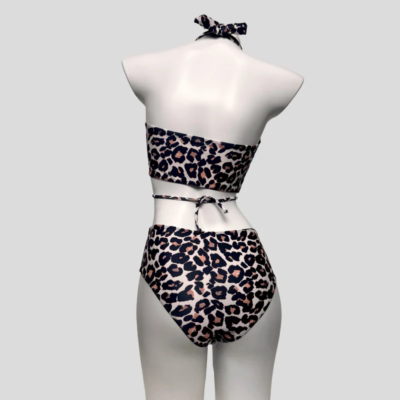 Grunge-Leopardenmuster-Halter-Bikini-Set für Damen