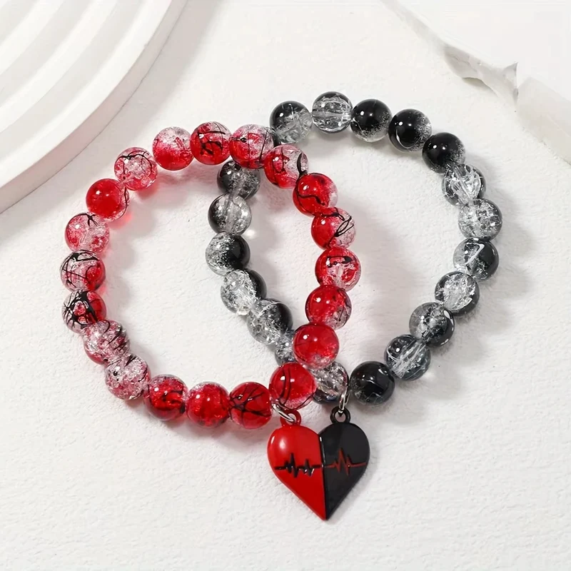 Partner Armband Perlen Schwarz Weiß