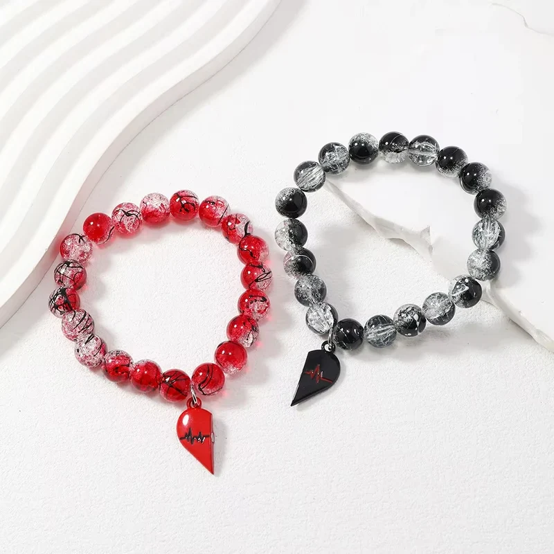 Partner Armband Perlen Schwarz Weiß