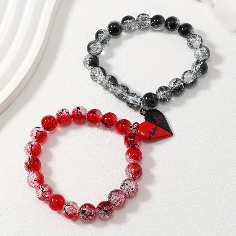 Partner Armband Perlen Schwarz Weiß