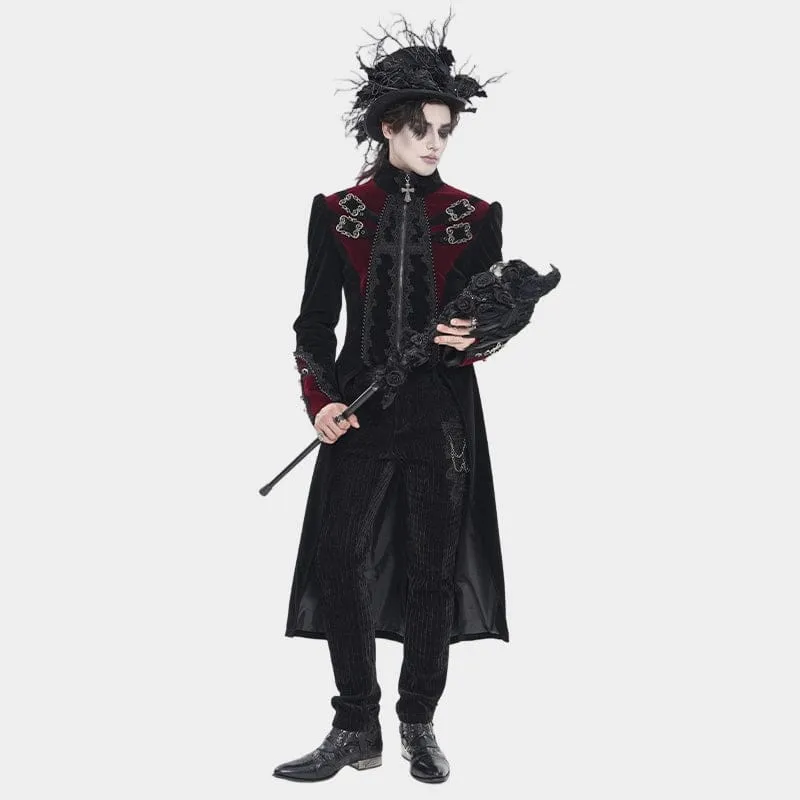 Schwarze Gothic-Jacke für Herren mit Perlenbesatz, Schnallenriemen und Reißverschluss