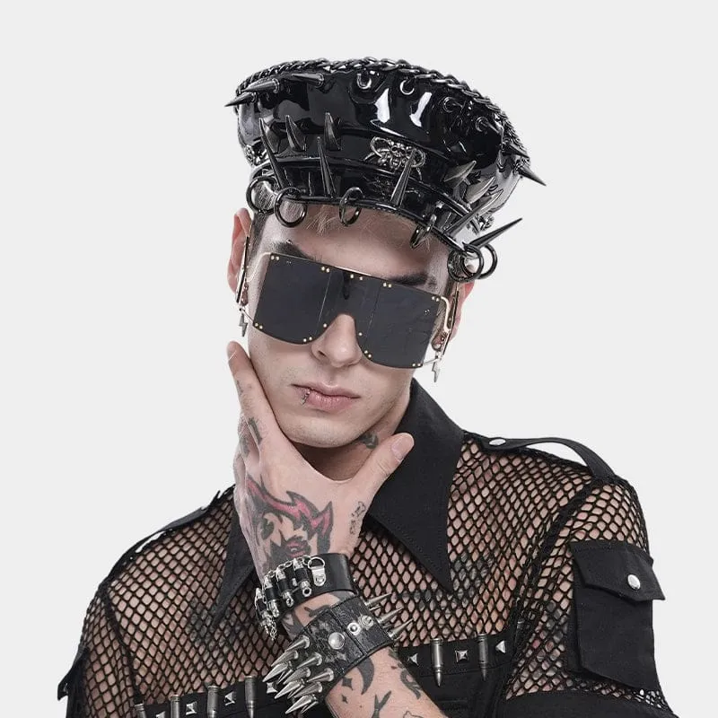 Punk-Hut für Herren mit Nieten, Ringen und Kette