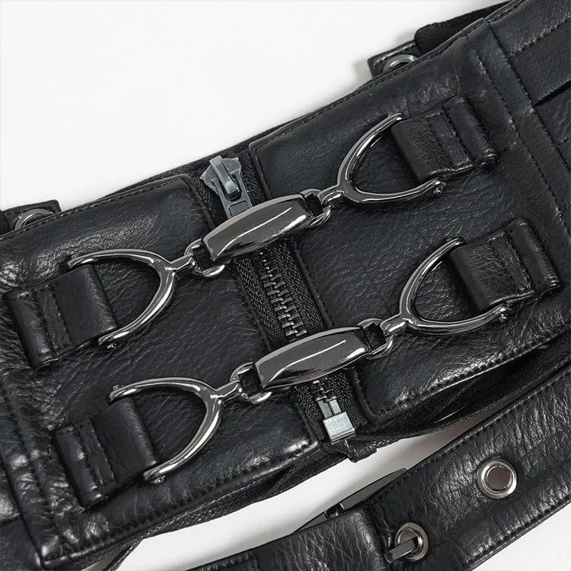 Punk-Nieten-Gürtel für Herren mit Taschen, schwarz
